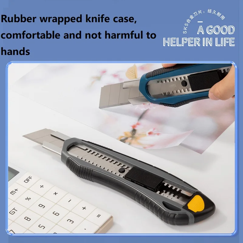 Deli Retractable Art Knife 18mm/25mm SK5 Blade Double Row Lock Buckle  Office Paper Cutting Knife,Industrial Use Wallpaper Knife