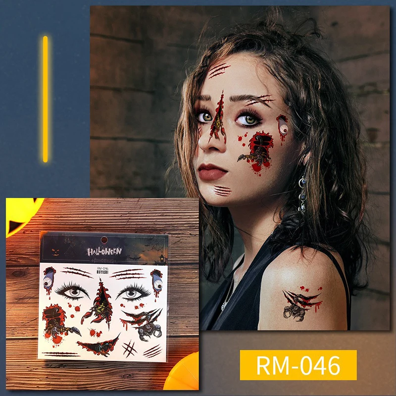 Halloween Tattoo Sticker Horror Series Tattoo Sticker Small Arm Waterproof Tattoo Sticker Scar Tattoo Sticker Face Sticker
