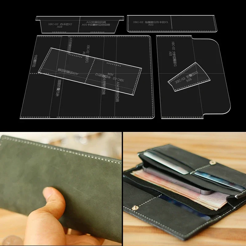 NUBECOM Long Wallet Template, Durable Acrylic Leather Stencil, DIY Handmade Tool, Handmade Mold, Handcraft Accessories