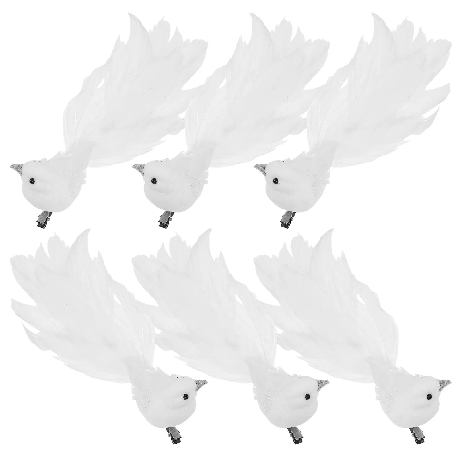 

6pcs Artificial Foam Feathered Birds Clip-On Simulated Ornaments Home Garden Wedding Christmas Decor White Lightweight