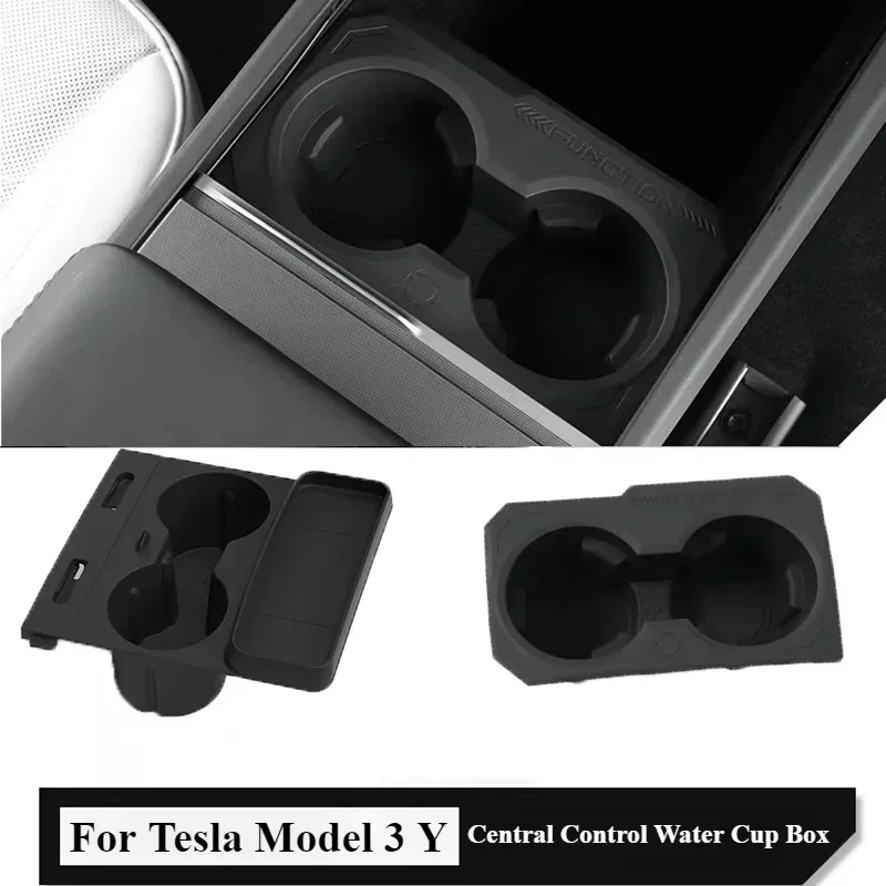 

Многофункциональный держатель для стакана с водой Tesla Model3/Y/3 Highland, ящик для хранения с центральным управлением, держатель для напитков, лоток для хранения аксессуаров