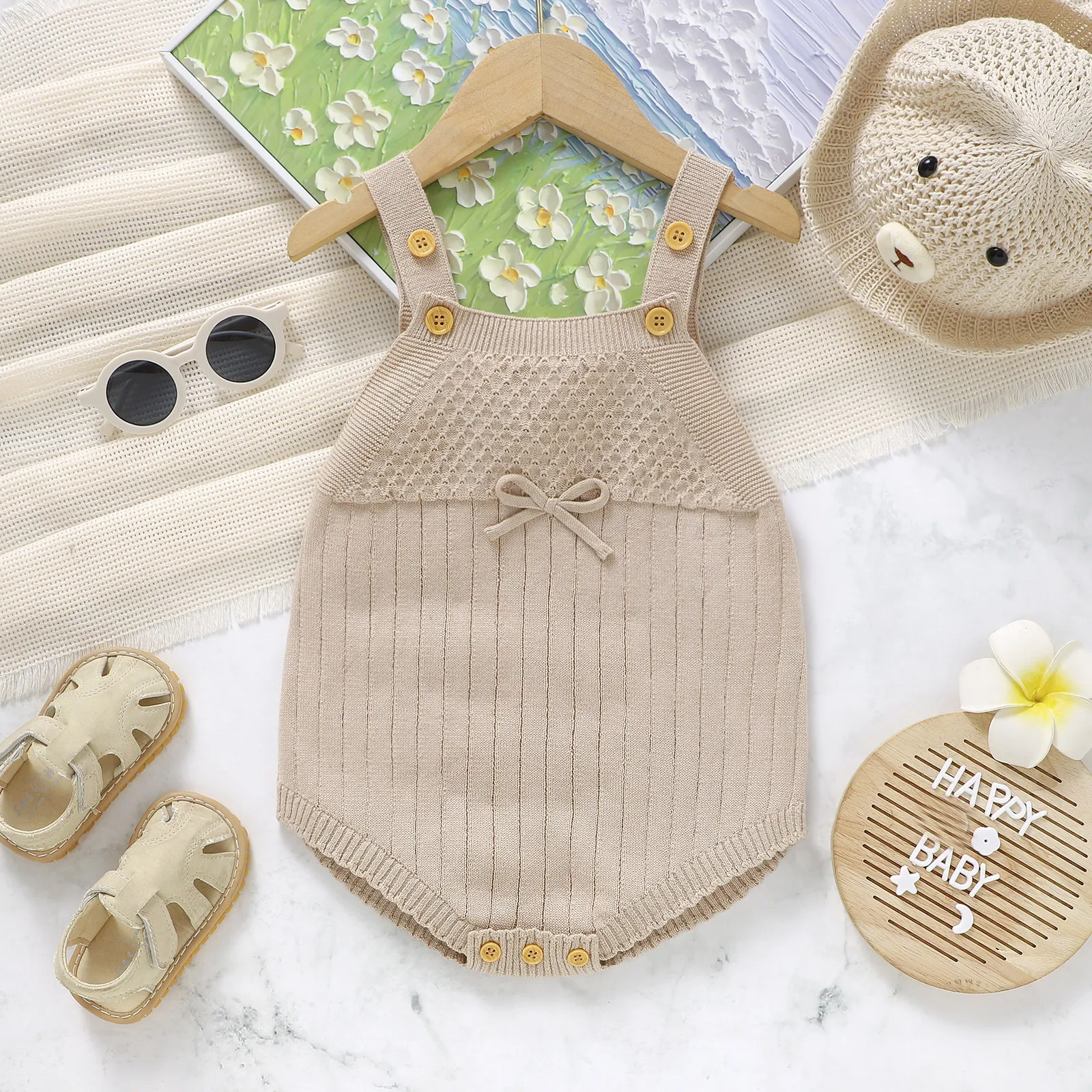 Newborn Bodysuits Cotton Sleeveless One Piece Knit Infant Kids Boy Girl Strap Onesie Outfits Spring Autumn Toddler Clothes 0-18m