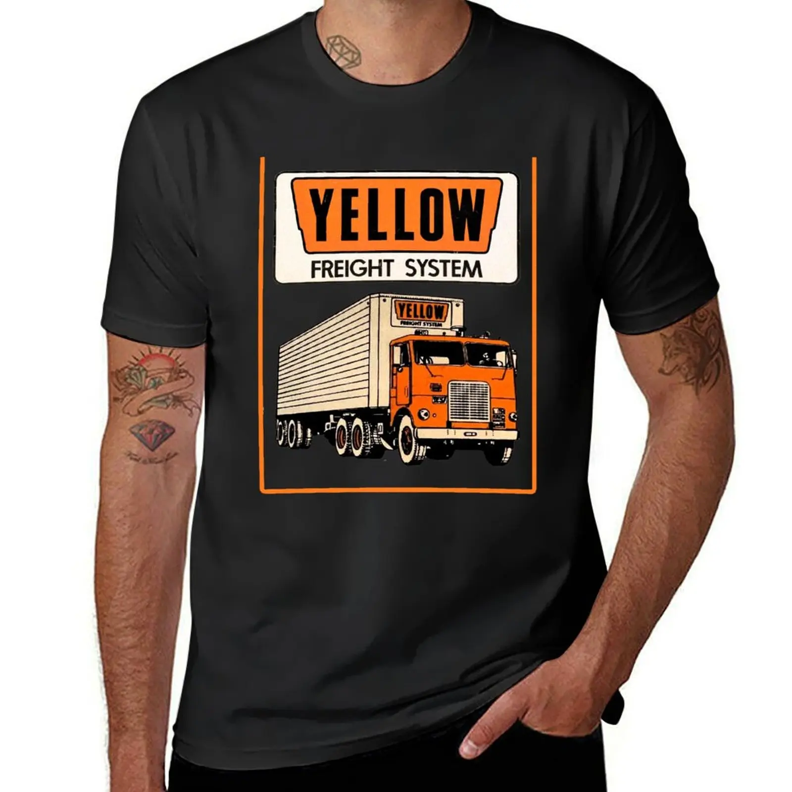 Vintage Yellow Freight T-Shirt boys whites summer clothes funnys oversizeds men t shirt