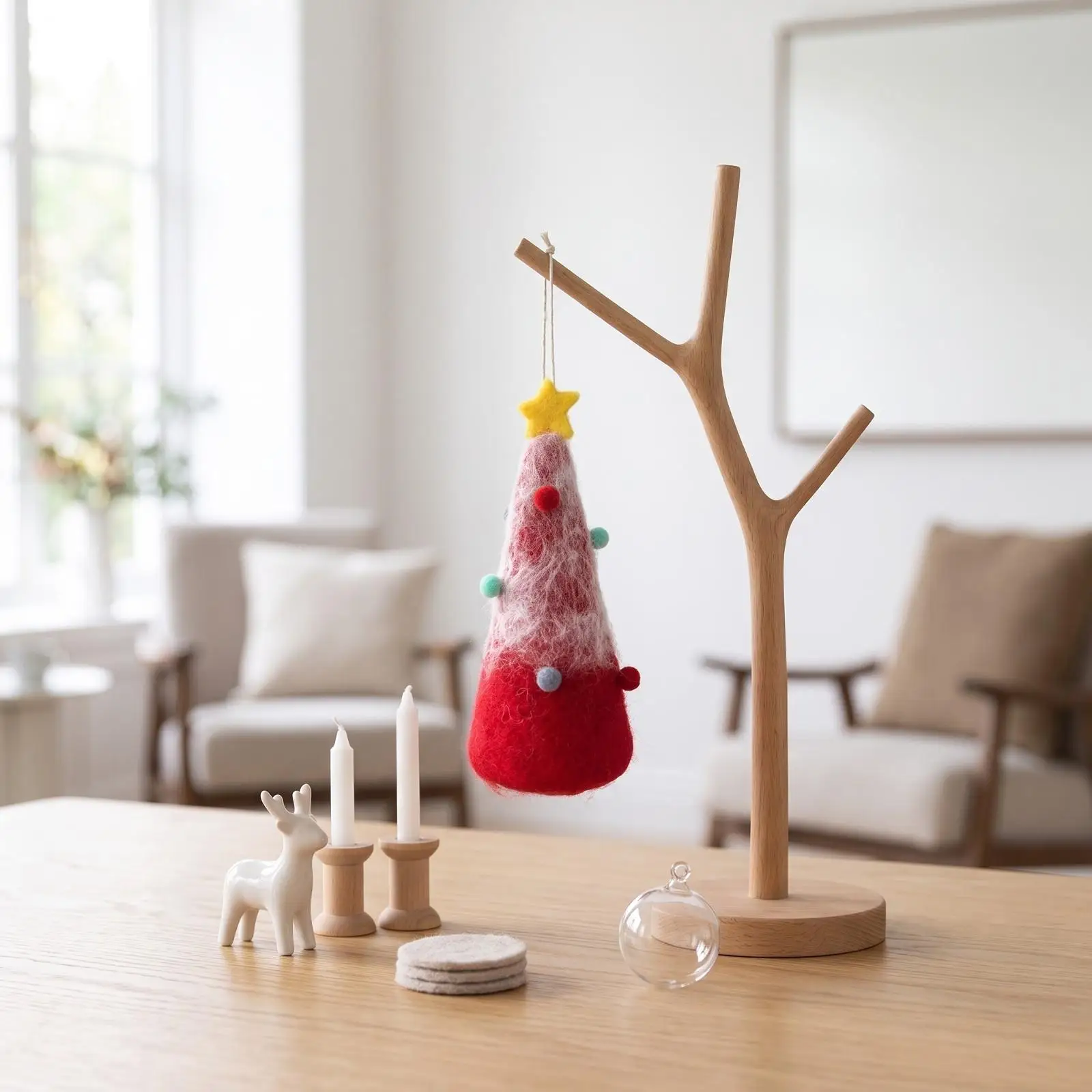Lightweight Felt Christmas Tree Decor with Star Topper for Tabletop Display and Seasonal Home Accent