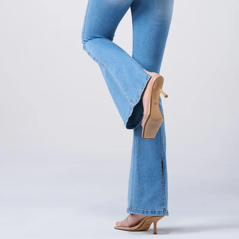 Horseshoe pants women's jeans blue slim-fitting hip-lifting flared pants commuting high waist slightly pulled