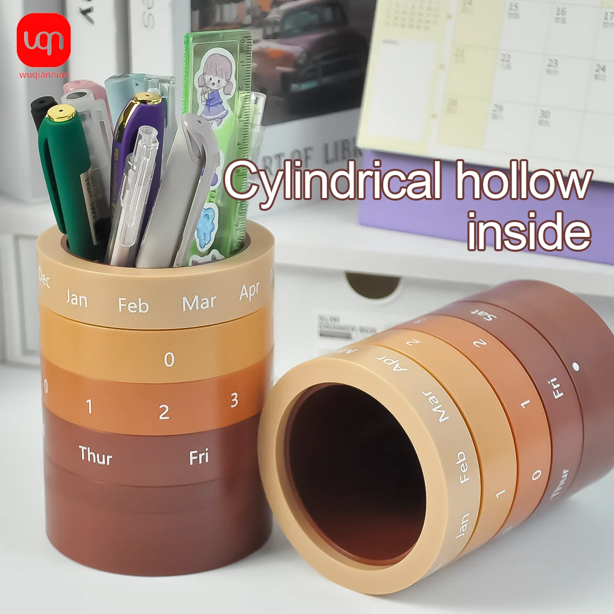 WQN 1pc High-Quality Brown Color Storage Pen Holder - Removable Design, Circular Shape for Portability. Large Capacity to Store
