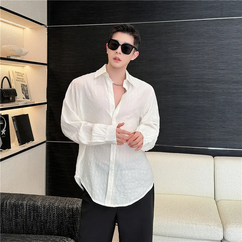 NOYMEI Fashionable Korean Style Loose Simple Long Sleeve Shirt Casual Pleated Design All-match 2024 Summer New Men Top WA4193