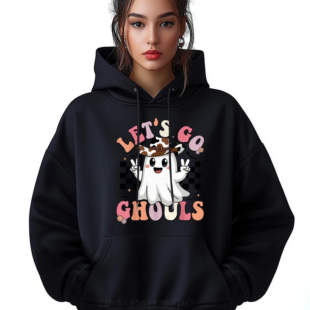 

Ghouls Halloween Ghost Outfit Costume Retro Groovy Black Hoodie Graphic Tees Limited Time Special High Quality Creative