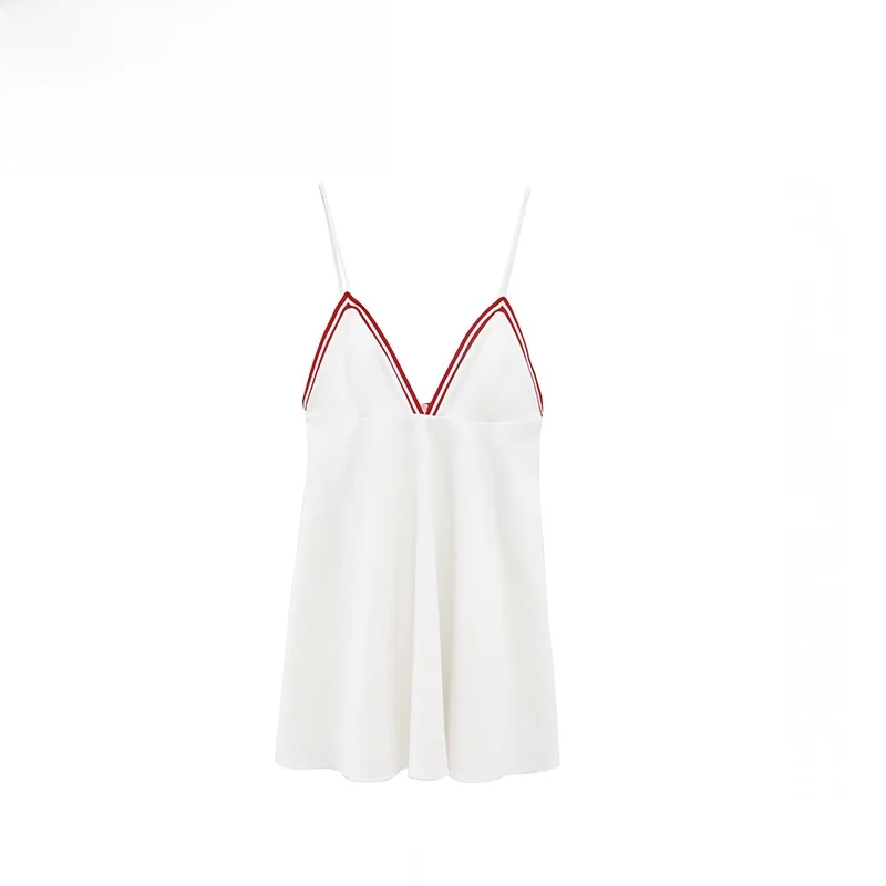 ZBZA primavera nuevo diseño de moda para mujer bloque de Color vestido corto acanalado falda acampanada de cintura alta vesti...