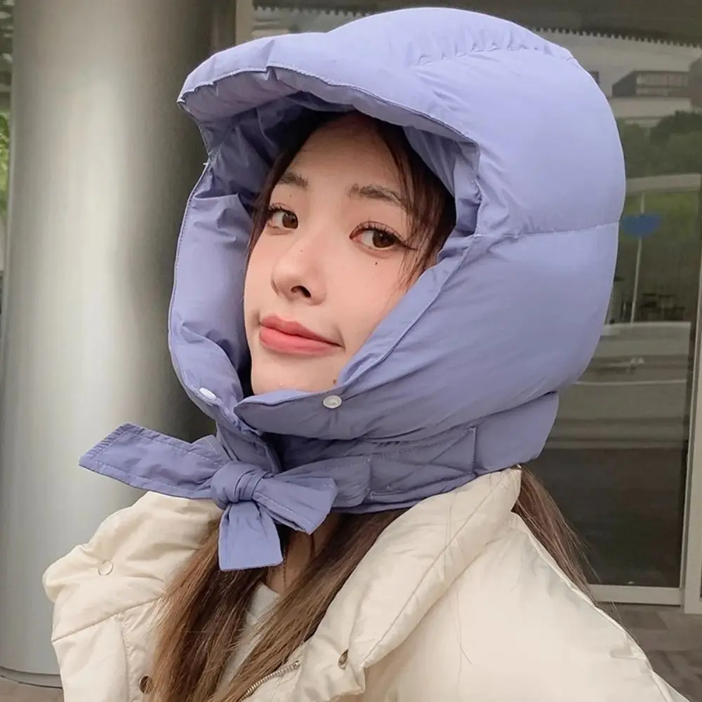 Casual Solid Color Padded Pullover Cap Korean Style Harajuku Balaclava Hat Windproof Neck Collar Puffy Ear Protection Cap Male