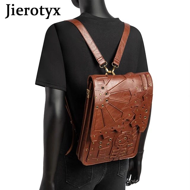 JIEROTYX Steampunk skórzany plecak dla kobiet Halloween Gothic Retro aktówka Crossbody na ramię duże tornistry szkolne