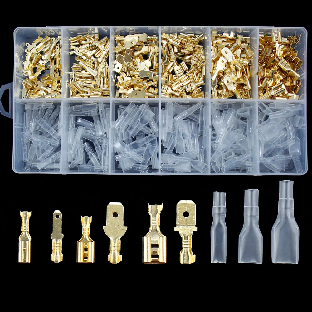 

2.8/4.8/6.3mm Spade plug Electrical wire Connectors Insulated Seal Butt Crimp Terminals Insulating Sleeve Assortment Kit