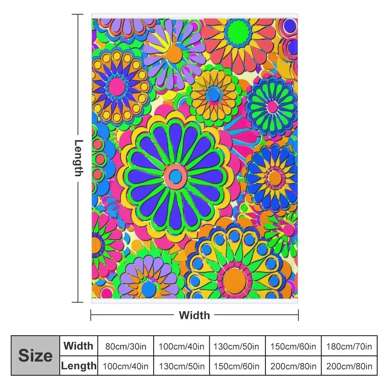 Bright Colorful Flower Power Hippy Retro Style Throw Blanket Beautifuls bed plaid Moving Blankets