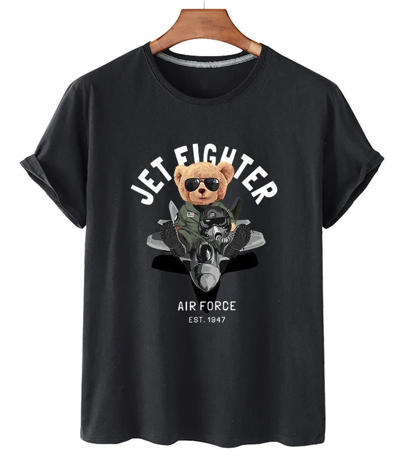 [Motorcycle Bear Series] 100% Cotton T-shirt Women's Short-sleeved O-neck T-shirt Men's Summer Plus Size T-shirt Unisex T-shirt