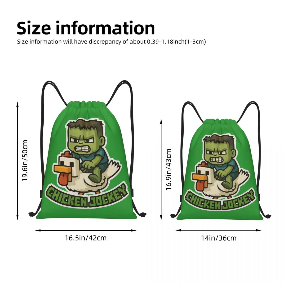 Chicken Jockey Drawstring Bags Soccer Backpack Gym Sackpack Zombie String Bags for Working Out