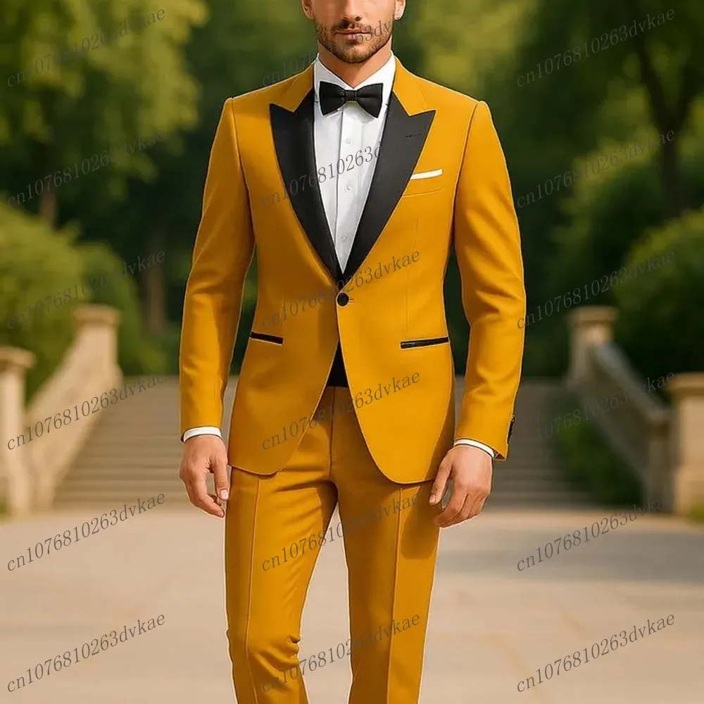 Abito da uomo nero e giallo Festa di nozze Occasioni formali Sposo Groomsman Prom Business Smoking maschile Set da 2 pezzi Giacca Pantaloni