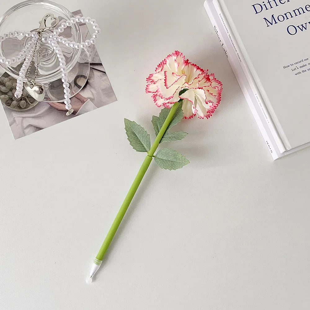 

4Pcs Artificial Flower Flower Ballpoint Pen Carnation Rose Teacher's Day Gift Neutral Gel Pens Decoration Blue Ink Signature Pen