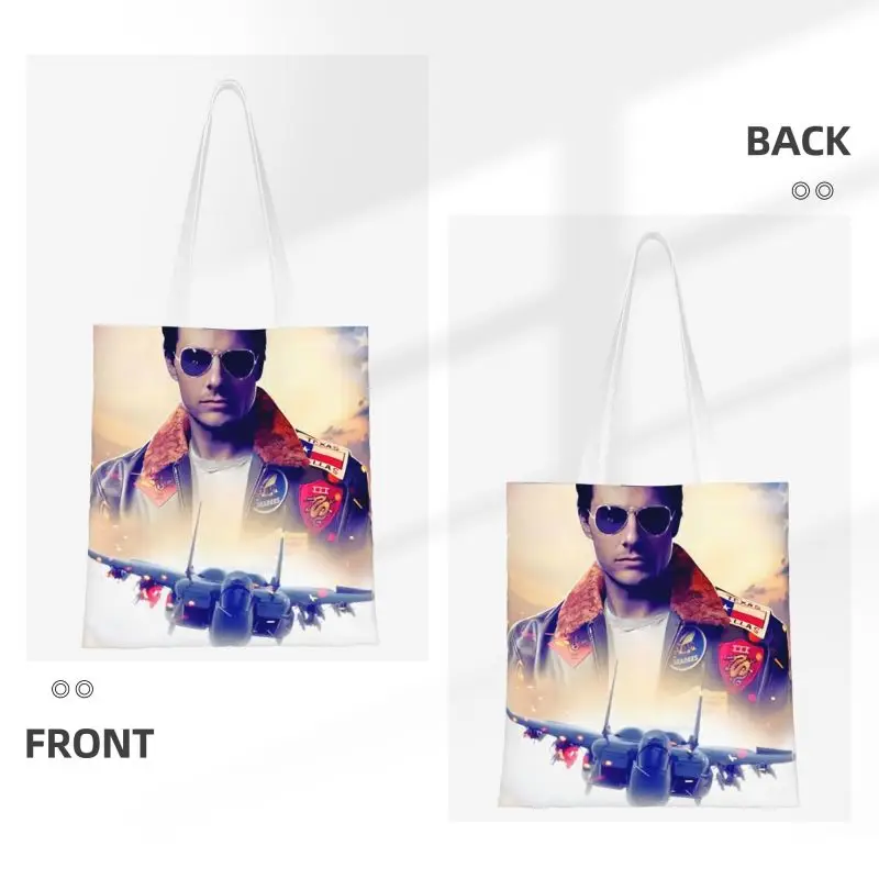 Custom Tom Cruise Movie Top Gun Maverick Canvas Shopping Bag Women Washable Groceries Tote Shopper Bags