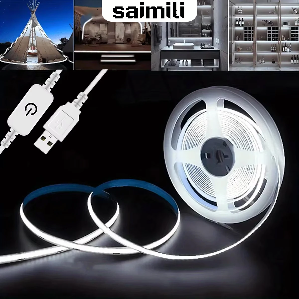 5V COB LED Strip Touch Dimmer USB Plug 320LEDs/m High Density Flexible Led Tape 3000K 4000K 6500K Led Lights Indoor Lighting