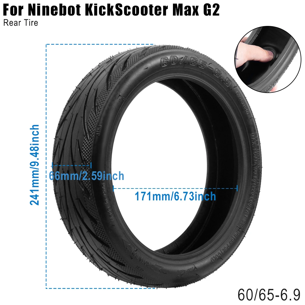 Para Ninebot Segway Max G2 G65 Scooter Eléctrico 60/65-6,9 neumático exterior de vacío 10 pulgadas sin cámara trasera Jelly Kickscooter reemplazar neumático