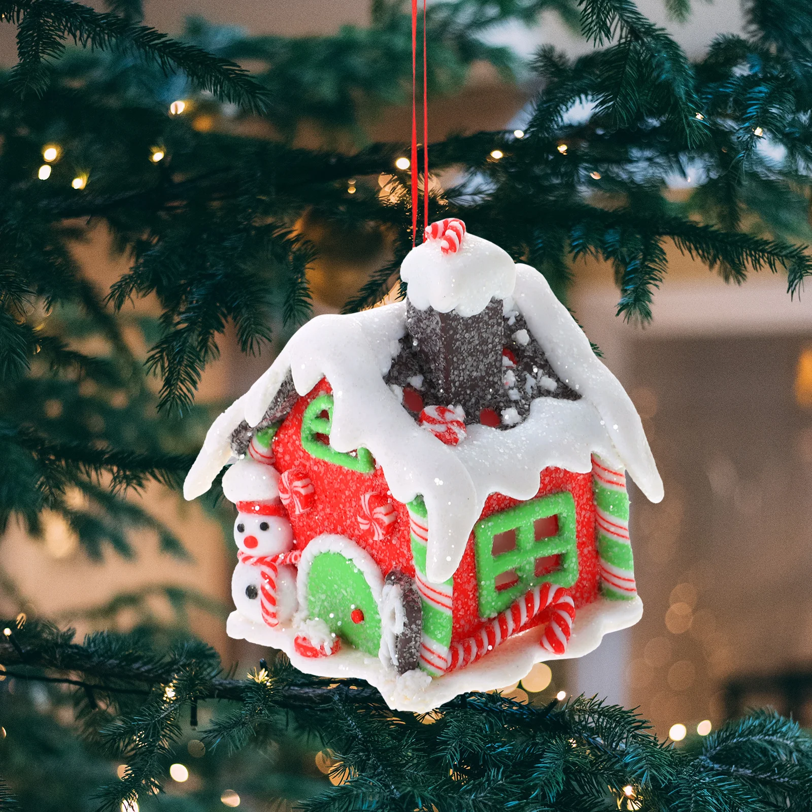

3Pcs Resin Handicraft Decorations Glowing Cabins for Christmas Tree Pendant Night Light Home Office Window Decoration