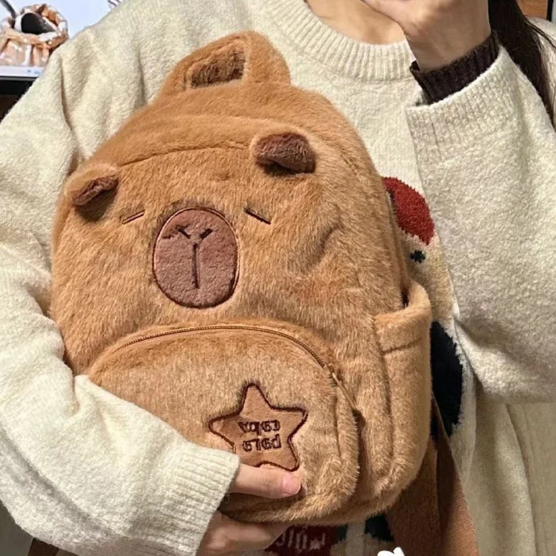 New Cartoon Capybara Kawaii Backpack Anime Pluhs High Capacity Cute High Beauty 3D Shoulders Bag Children Toys for Girl Gifts