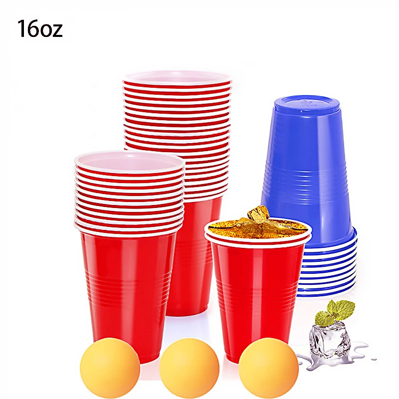 1/10pcs 16-Ounce Plastic Party Cups in Red Blue Disposable Plastic Cups Recyclable Red Cups with Fill Lines for Drink BBQ Picnic