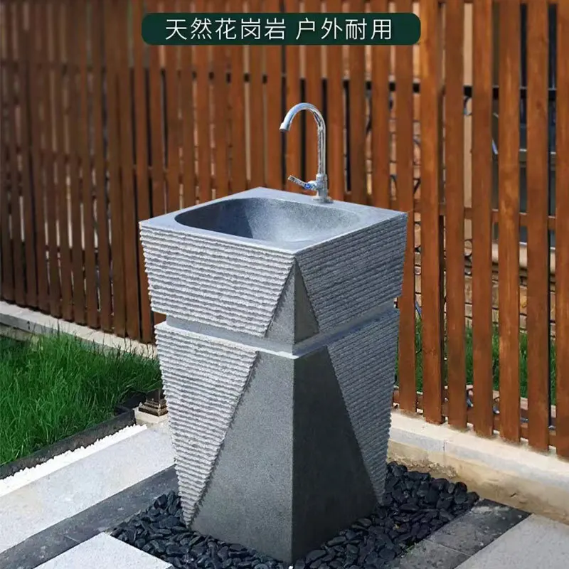 Marble granite stone carving wash basin, outdoor Chinese decoration stone carving laundry basin, washbasin carving ornament