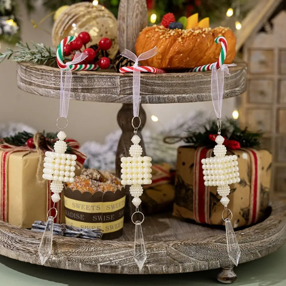 화이트 크리스마스 진주 아이스 콘 펜던트, 정교한 크리스마스 트리 행잉 장식, PVC DIY 인공 진주 펜던트, 3 개