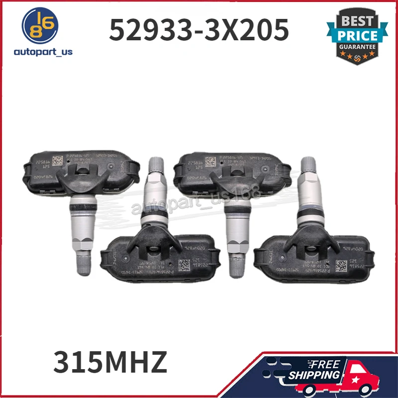 

4PCS 52933-3X205 529333X205 TPMS Tire Pressure Monitoring System Sensor 315MHZ For 2014-2018 Kia Forte 2015-2016 Hyundai Elantra