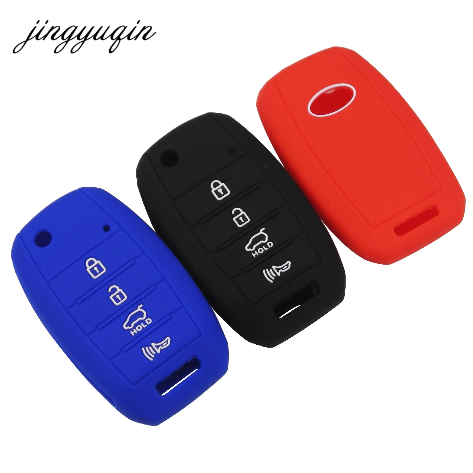 jingyuqin Silicone Skin Car Key Case fit for KIA Optima Sorento Soul Carens Sportage Flip Remote Key Cover Fob 4 Button