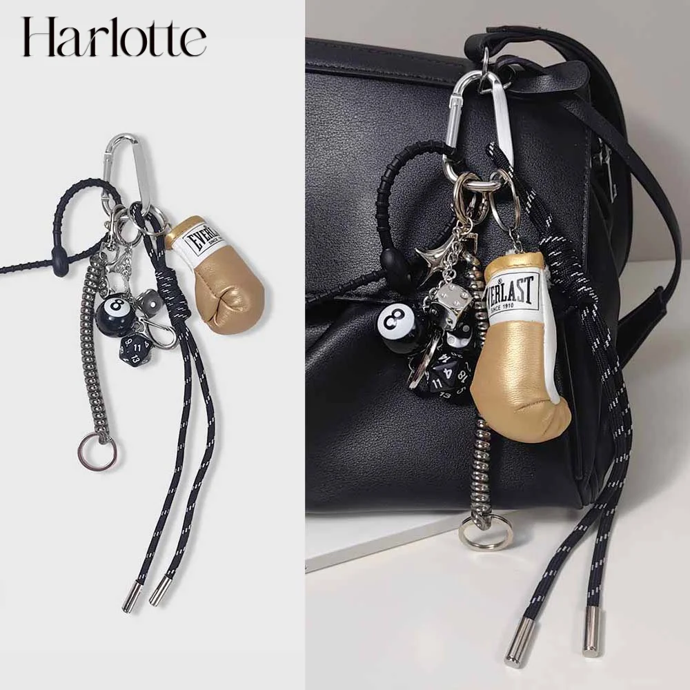 

Golden Mini Gloves Bag Charm Billiard Dice Keychain for Men And Women's Bags Sports style Bag Accessory