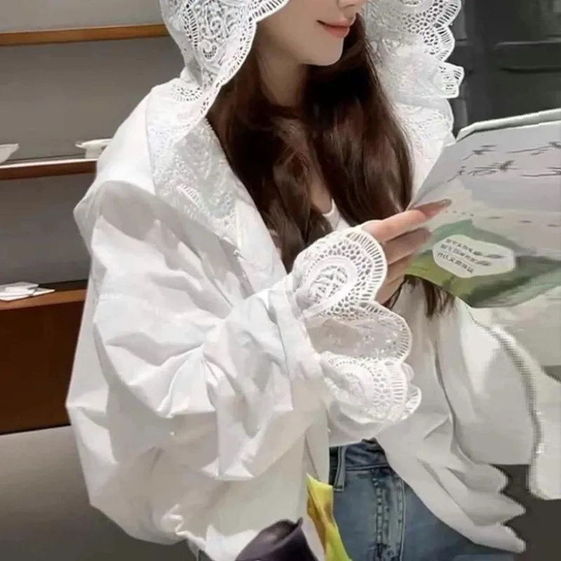 Lace Sunscreen Jacket Women's Spring Summer Sun Protection Clothing Women Zipper Casual Coat Female Fashion Hooded Outerwear