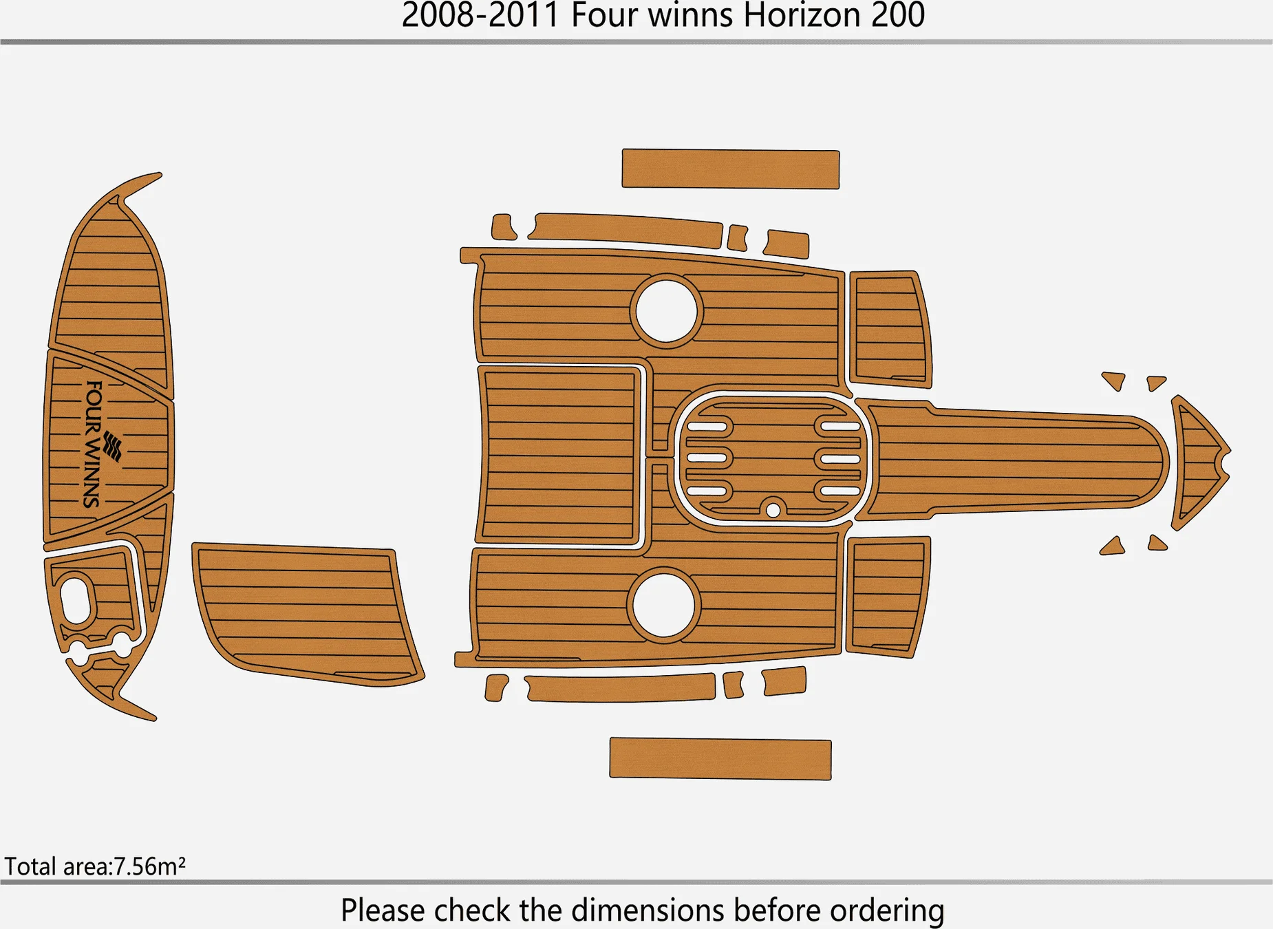 Marine Faux Teak EVA Non-Slip Mat - 2008-2011 Four winns Horizon 200 Self-Adhesive 1/4