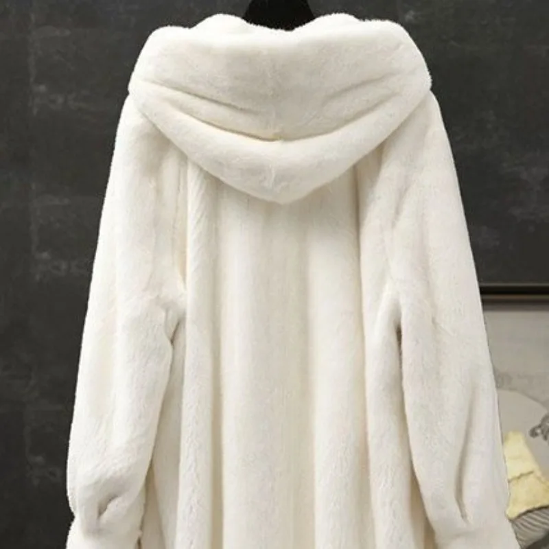 Musim Gugur/Dingin 2025 Mantel Hangat Berkerudung, Mantel Bulu Imitasi Mink Baru Mantel Bulu Imitasi Mink Wanita Panjang Sedang
