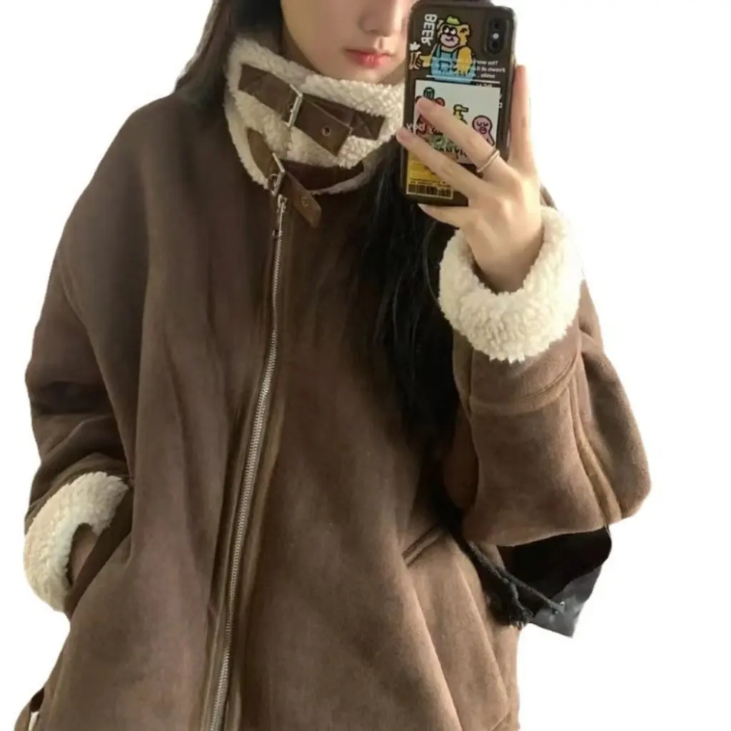 

Women's Retro Locomotive Jacket Warm Cotton Coat with Velvet Collar Little Red Book Winter Fashion Casual Outfit for Couples