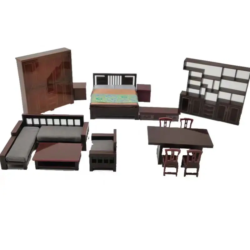 1:12 móveis em miniatura estilo chinês-decoração de mesa micro sofá-cama diy, modelo de design de interior de casa de bonecas, artesanato de caixa de areia