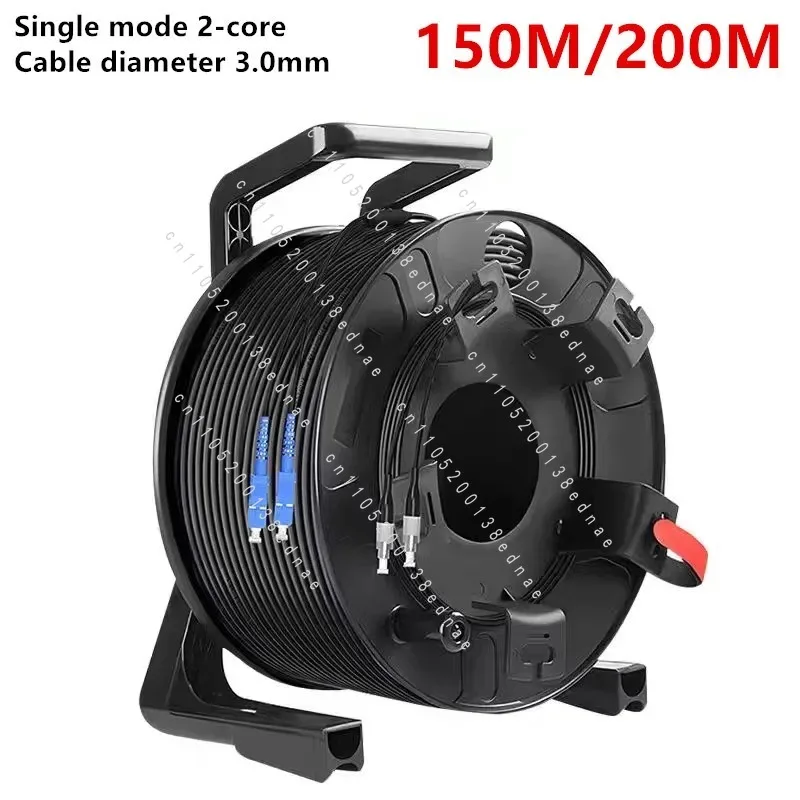 150m/200m,Outdoor TPU Armored Fiber Patch Cord,Single Mode 2 Cores, LC/SC/FC/ST, with PCD235 Cable Reel,Waterproof High-Quality