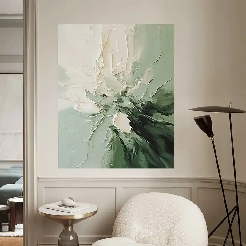 Modern minimalist beige and green landscape painting, frameless modern home decor, suitable for living room, bedroom, office