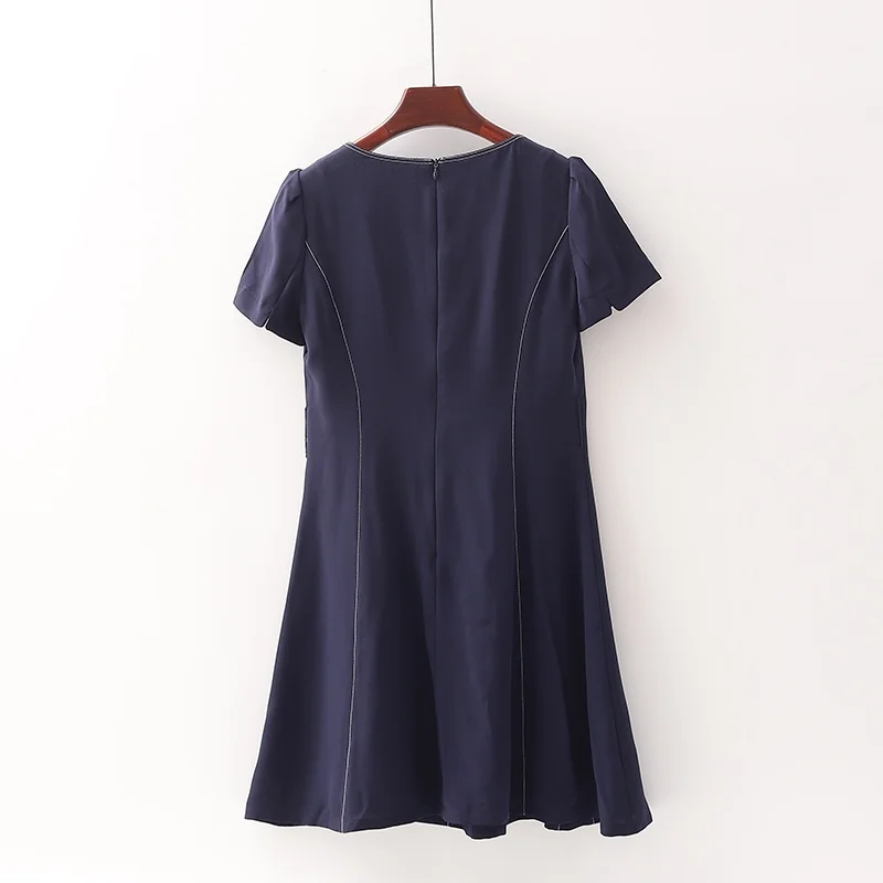 Vestido de Chiffon Bordado de Dupla Camada para Mulheres da Marca Dai, E e Simples, Decote Redondo, Cintura Alta, Saia...