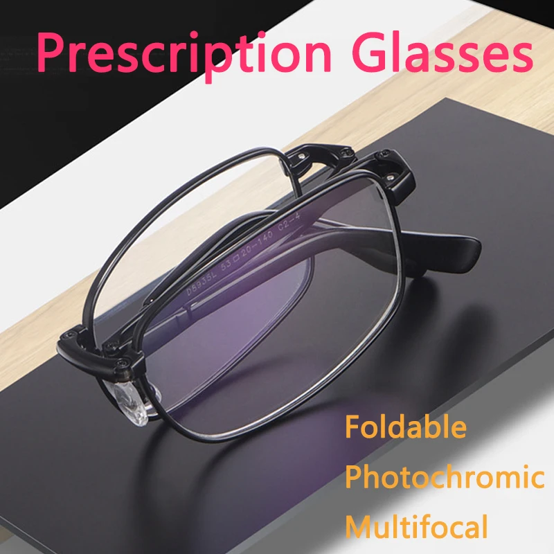 Custom Multifocal Foldable Prescription Glasses Men Portable Photochromic Reading Sunglasses Anti-fatigue Myopia Goggles Women