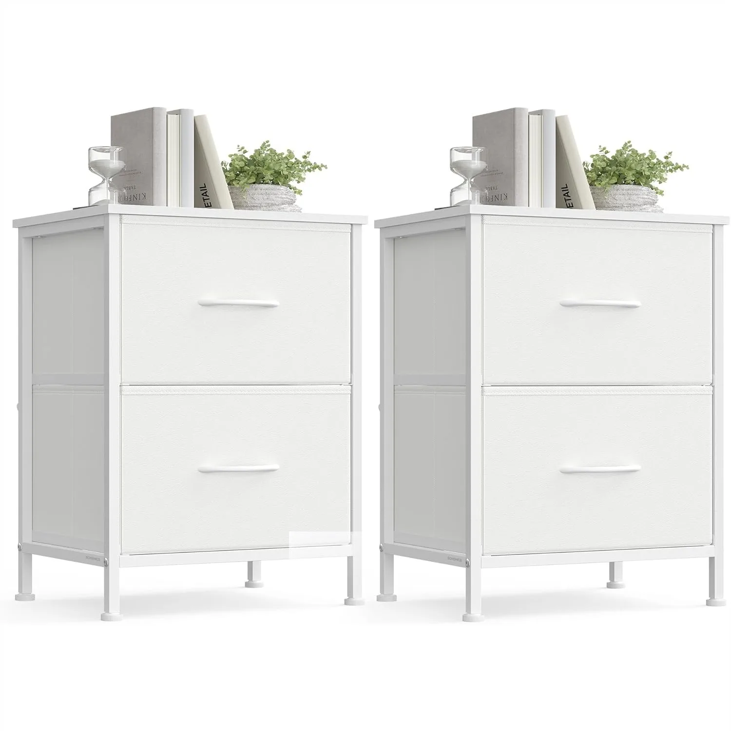 

2 Drawer Nightstand Set of 2 for Bedroom, Modern Storage Cabinet with Steel Frame, Cloud White and Snow White
