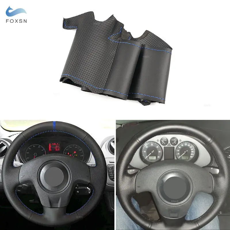 Car Interior Accessories Steering Wheel Cover Trim For Seat Ibiza 2004 2005 2006 Perforated Leather with Needles Lines