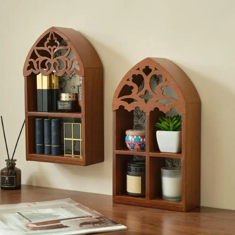 

Wooden Storage Rack Multi-layer Wall Storage Display Rack Home Decor Background Decoration Vintage Hollow Crafts Organizer