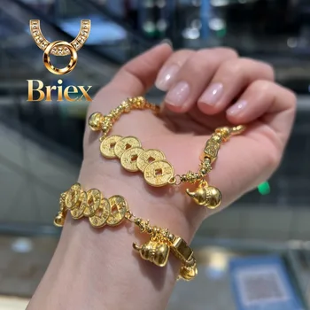 Bransoletka Briex Jewelry z prawdziwego złota 18k z motywem Hulu i monet Pięciu Cesarzy dla kobiet, 18K, bez odcisków, luksusowa biżuteria wysokiej jakości.