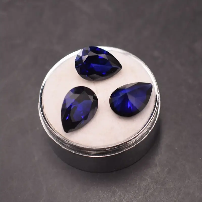 الياقوت 5A حلقة الوجه وأشار أسفل الحجر العاري قطرة الماء على شكل الكمثرى على شكل Unset الأزرق الداكن #2