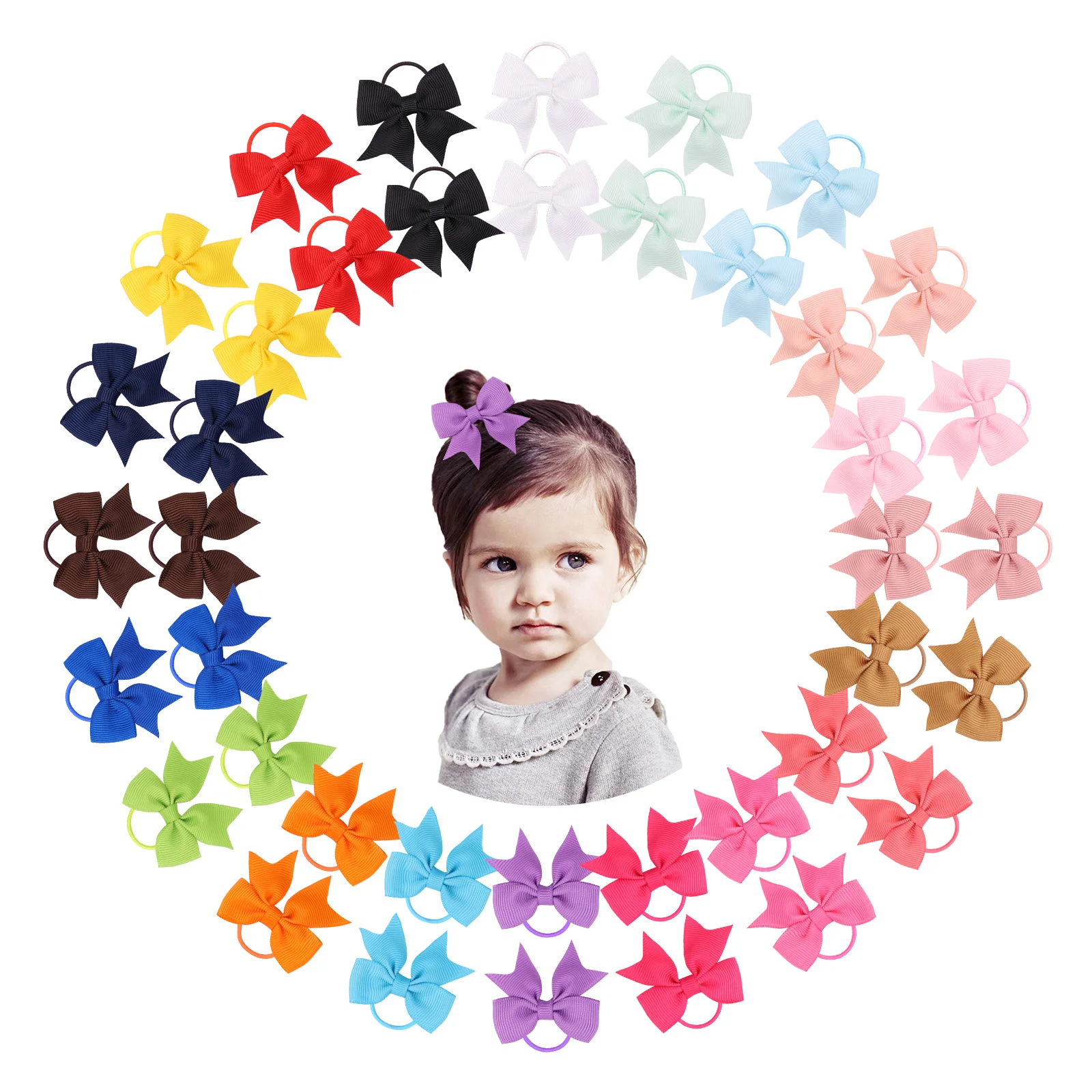 

20Pcs/Set Mini Bows Elastic Hair Bands Cute Rubber Bands Ponytail Holder Hair Ties for Baby Girls Kids Hair Accessories