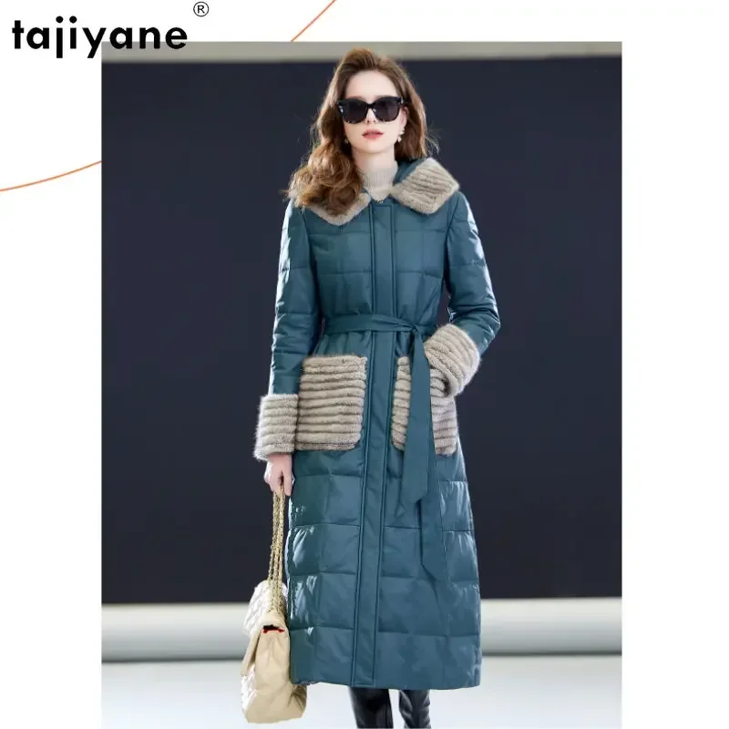 Tajiyane Real Leather Down Jacket Women Mid-length 2023 Winter Hooded Genuine Sheepskin Down Coats Down Jackets Mink Fur Collar