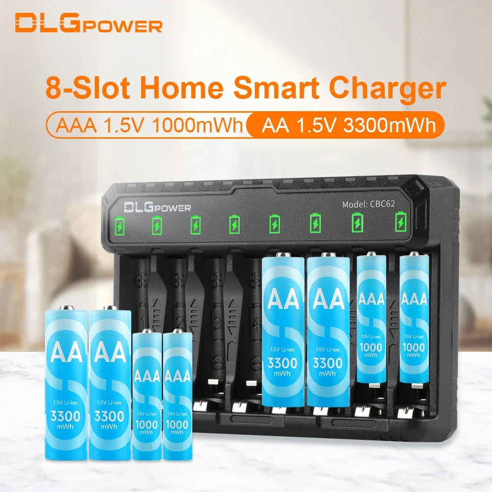 DLGPOWER 8-slot standalone smart battery charger automatically recognizes 1.2V NI-MH/NI-CD/1.5V LI-ION batteries