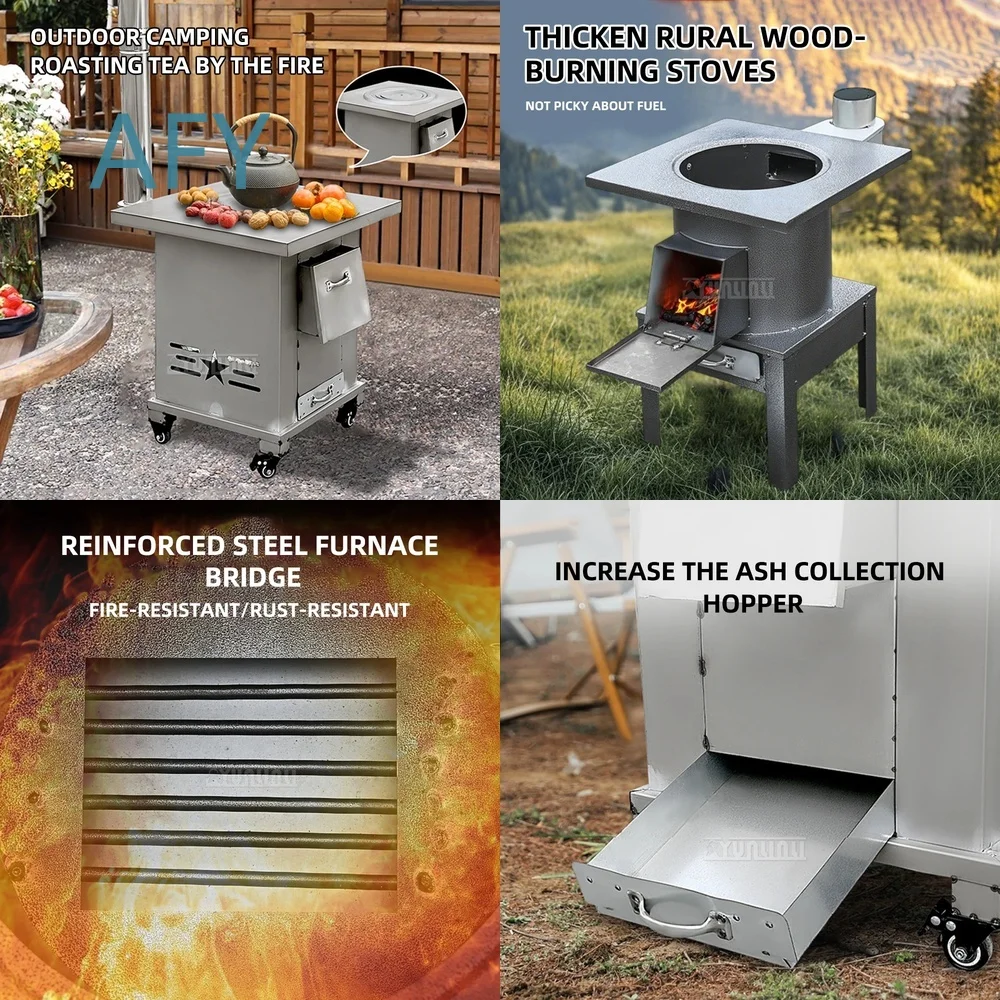 Square Wood Stove for Outdoor Cooking Portable Stainless Steel Cooktop for Home Use Campfire Grill Heat Source for Camping